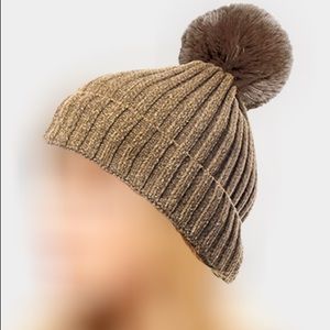 COPY - NWT Taupe Chenille Pom Pom Hat